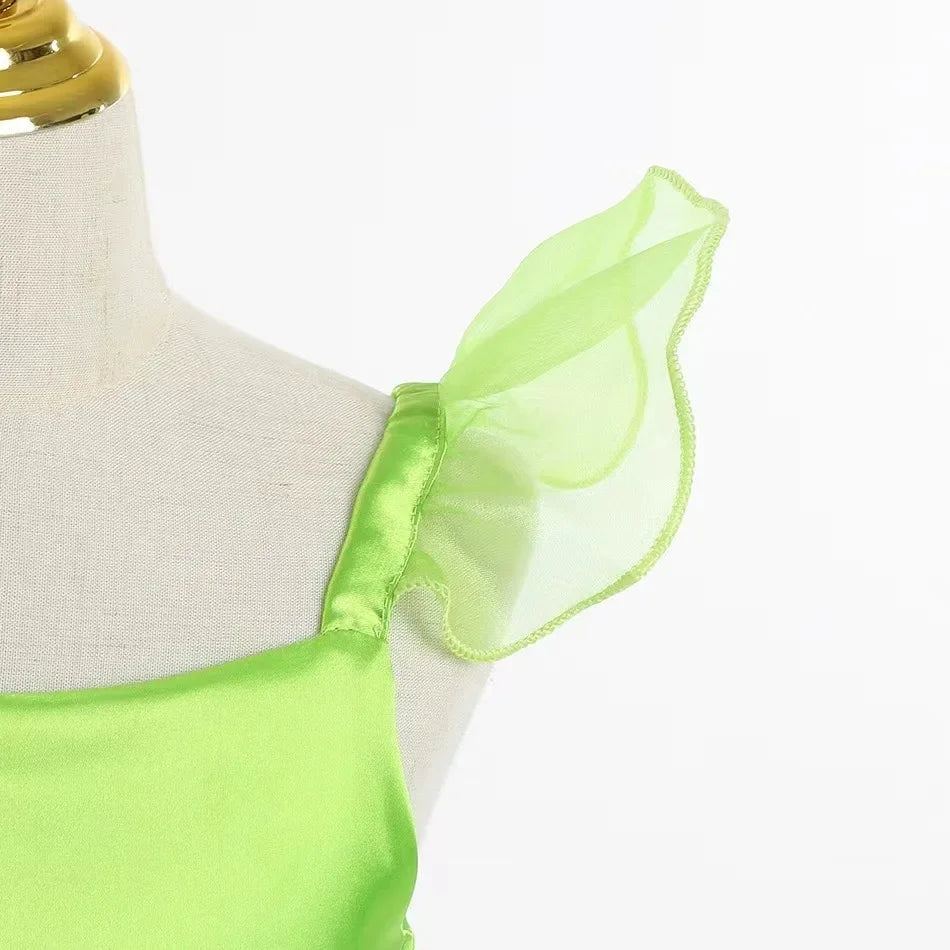Tinkerbell Fairy Princess Dress — Green Elf Costume with Wings for Girls