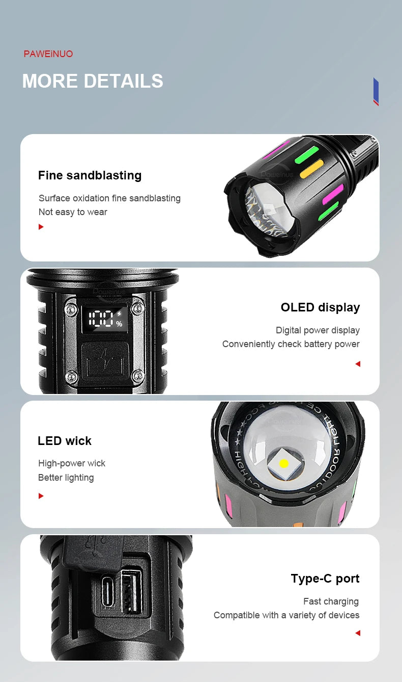 78000000LM Ultra Bright LED Flashlight – USB Rechargeable Long Range Tactical Torch