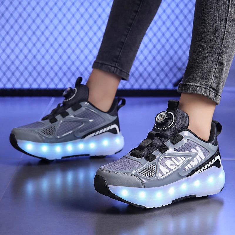 Children's 4-Wheel LED Light Roller Skate Shoes – Removable Wheeled Rolling Sneaker for Kids