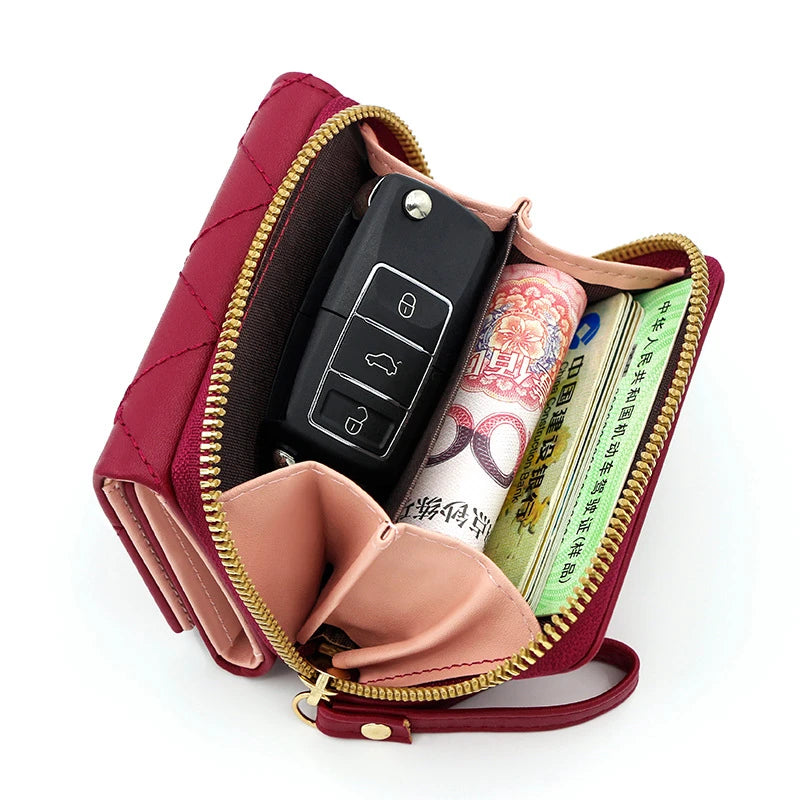 Women's Tri-Fold Wallet – Embroidered Love Pattern, Multi-Slot Card Holder
