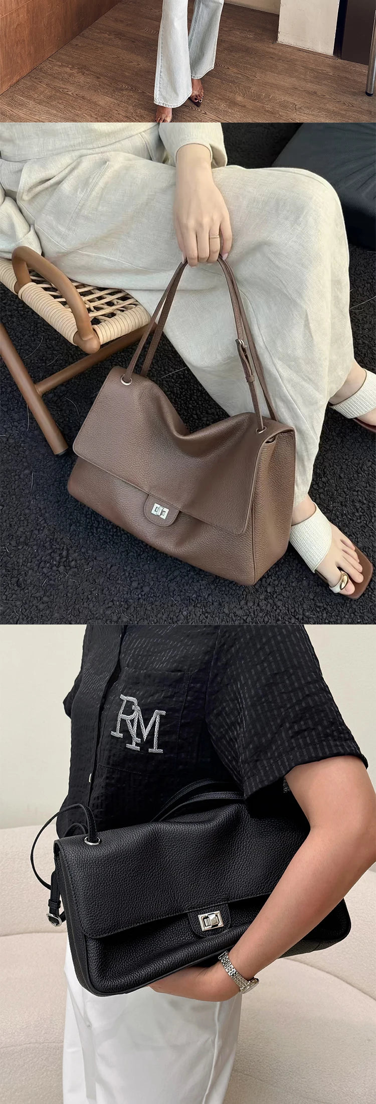 Head Layer Cowhide Leather Commuter Tote Bag – Large Capacity Crossbody Shoulder Bag for Women