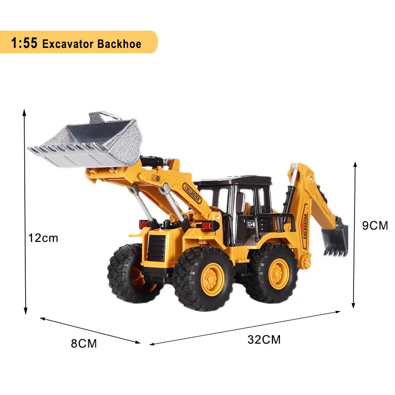 Die-Cast Engineering Vehicle Toy – Excavator, Crane, Bulldozer & Backhoe for Kids