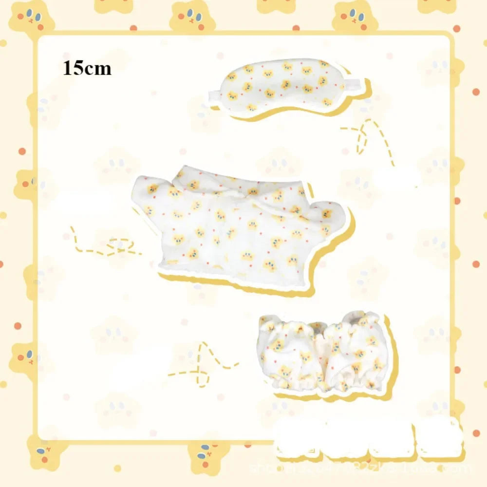 Doll Pajamas with Eye Mask – 15cm & 20cm Cotton Cartoon Doll Sleep Clothes & Bathrobe