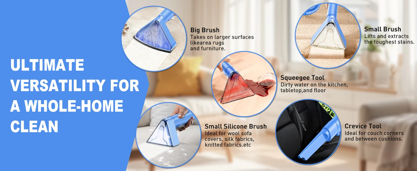 Carpet & Upholstery Cleaner Machine — 32Kpa Powerful Suction, 5 Cleaning Tools, Lightweight for Rug, Car Seats, Pets & Stairs