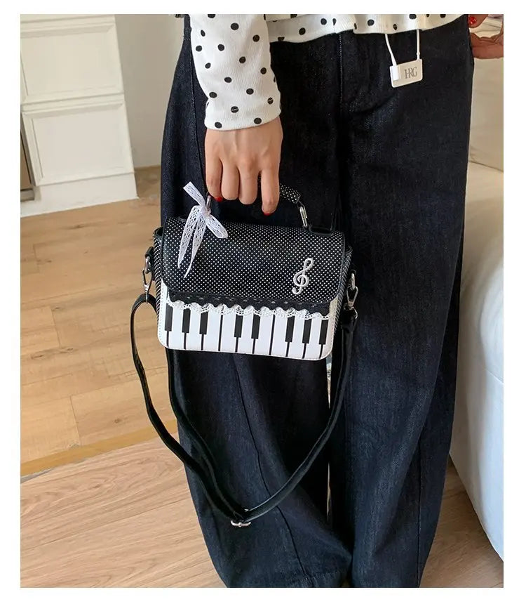 miyagawa Lace Piano Notes Polka Dot Crossbody Satchel – Sweet Color-Block Shoulder Bag for Women