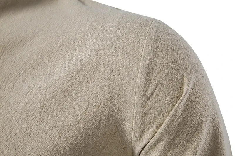 Men's Cotton Linen Drawstring Long Sleeve Shirt — Vintage Casual US Size Top