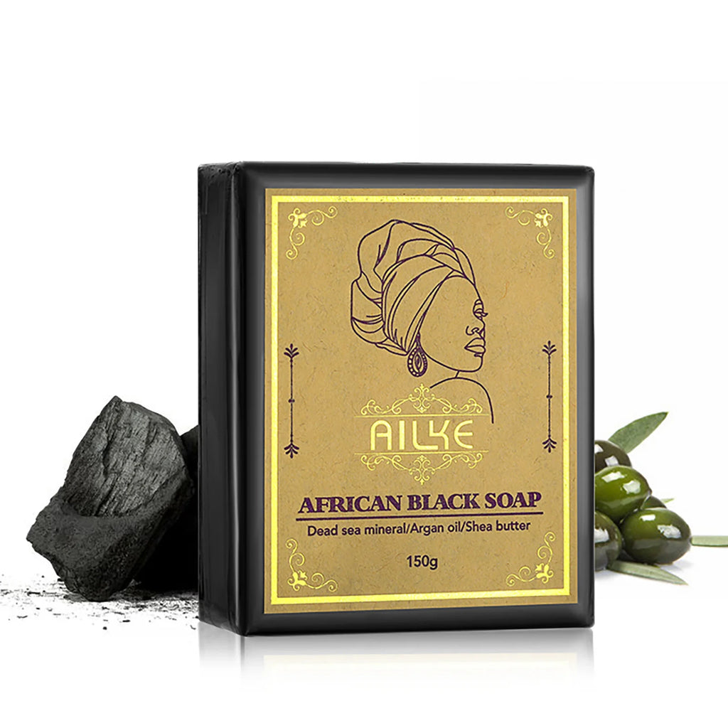 AILKE African Natural Black Soap Bar – Deep Cleansing, Anti-Acne & Brightening for Face & Body