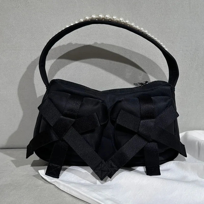 New Pearl Bow Bolsos Mujer Underarm Bag Multi-function Square Sac Femme Shoulder Bags for Women Casual All-match Zipper Bolsas