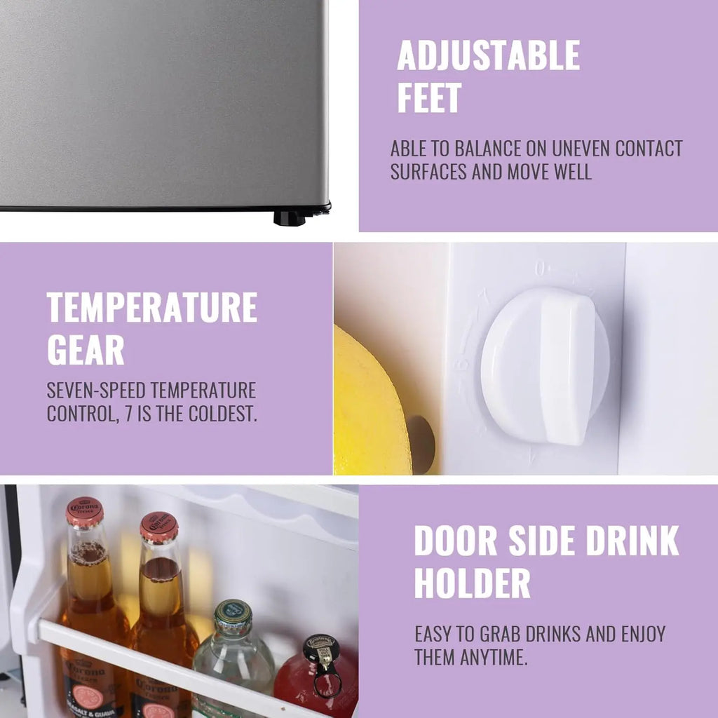Silver Small Refrigerator with Freezer — 2.4 Cu Ft Compact Fridge with Removable Plastic Shelves for Home, Office & Dorm