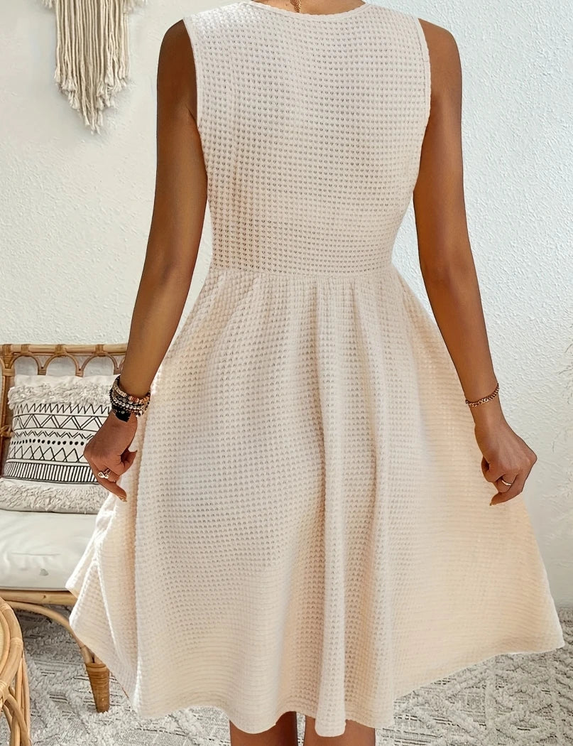 Loose Casual Print A-Line Dress — O-Neck Short Sleeve Elegant Everyday Dress