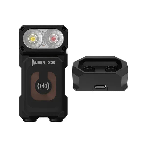 WUBEN X3 Lightok 700 Lumen Wireless Charging EDC Flashlight – Swivel Head, Red & White Light, Charging Box