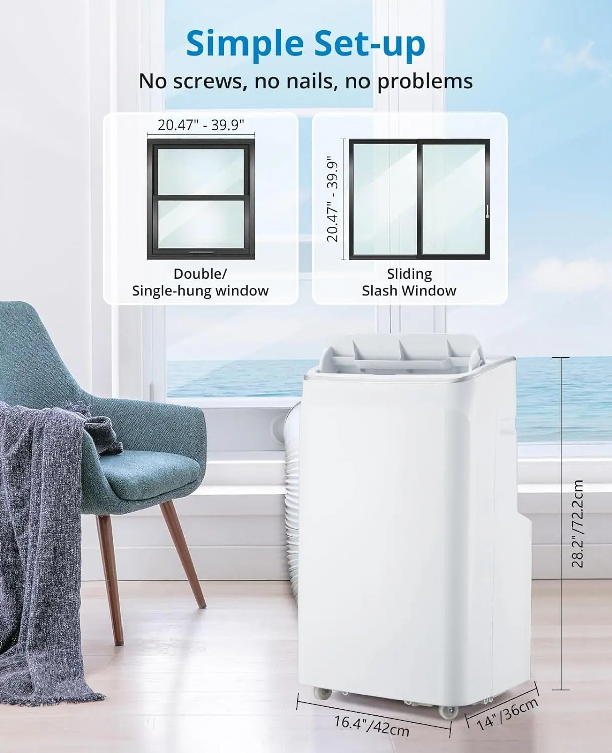 12,000 BTU 4-in-1 Portable Air Conditioner — Ultra Quiet, Dehumidifier, Sleep Mode, Reusable Filter & Remote for Home & Office up to 550 Sq Ft