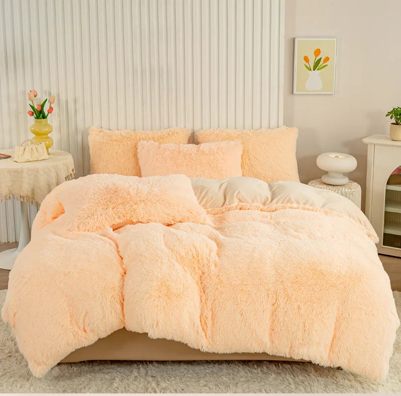 Plush Faux Fur Duvet Cover Set – Luxurious 3-Piece Bedding, 16 Colors & 10 Sizes