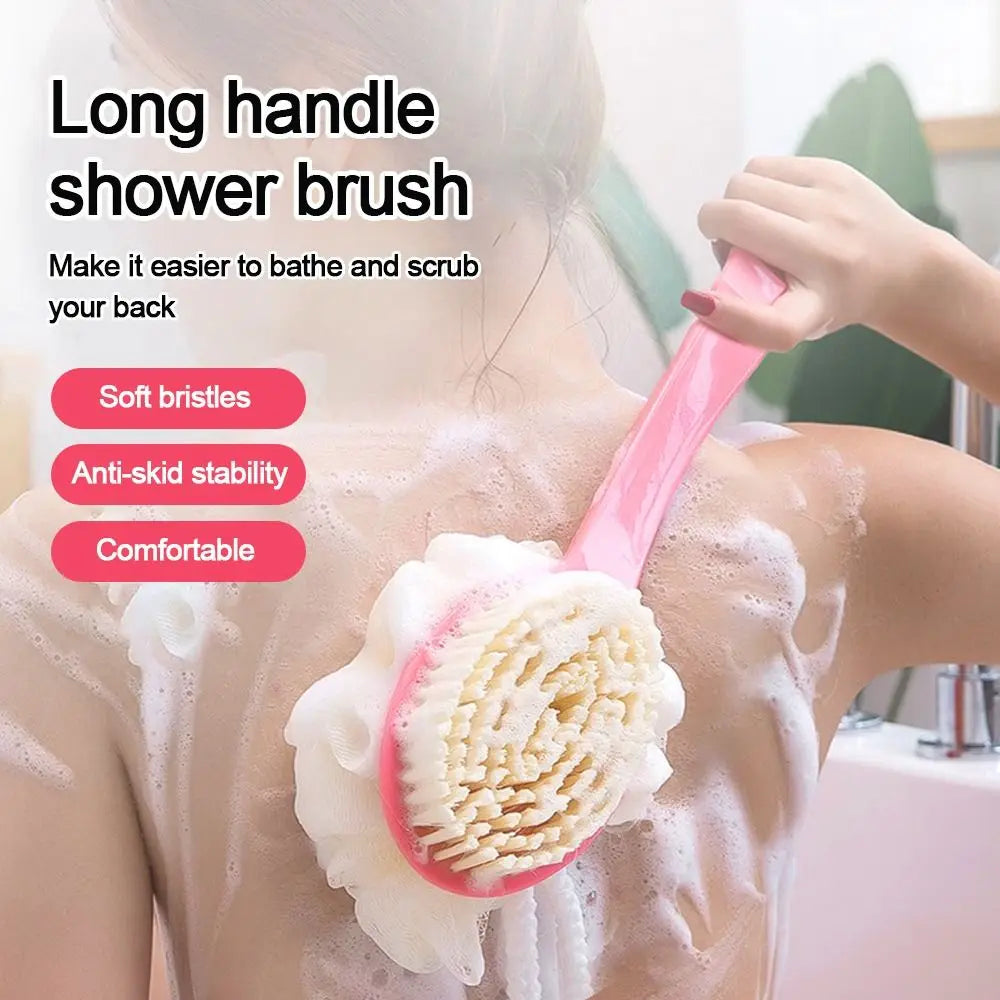 2-in-1 Double-Sided Long Handle Shower Brush – Exfoliating Soft Bristle Body Scrubber