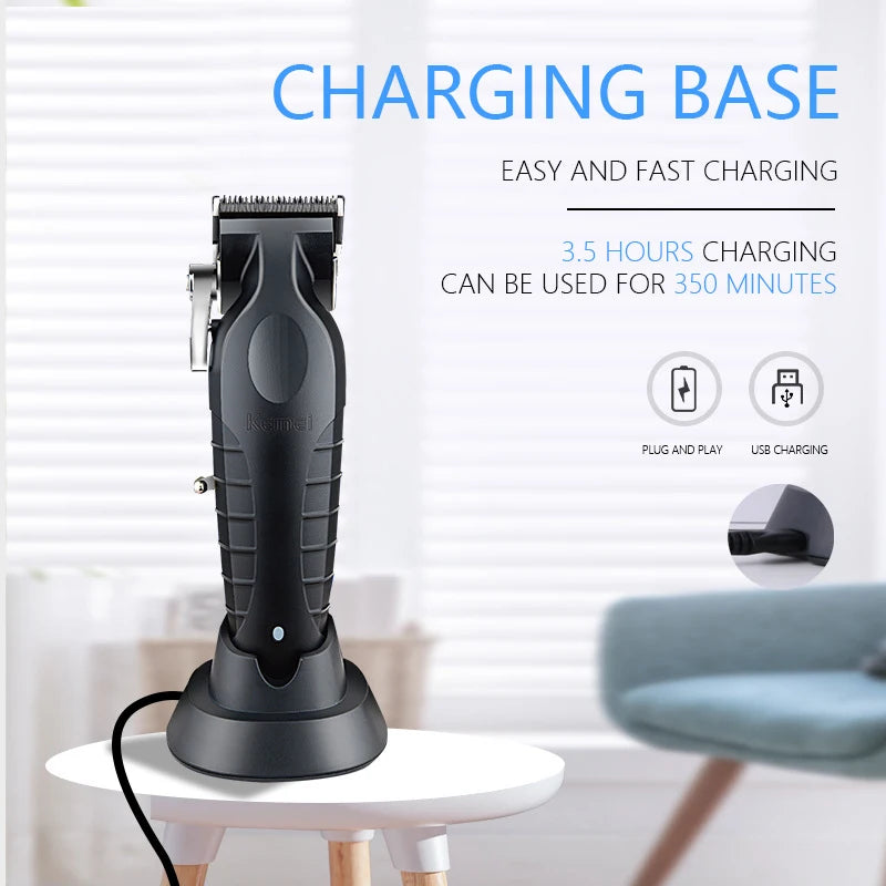 Kemei KM-2296 Professional Hair Clipper – Seat Charger, Stainless Steel Blade, 90-Min Battery, Cordless