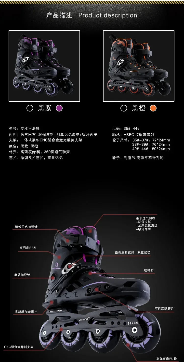Adult Professional Inline Roller Skates – Single Row Flat Skates for Men & Women