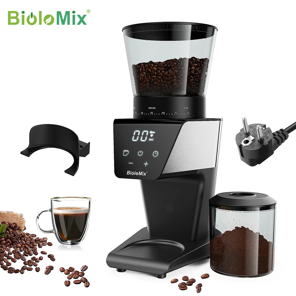 BioloMix Electric Coffee Grinder – 30 Grind Settings, Magnetic Ring, for Espresso, Drip & Pour Over