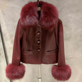 Fox Fur Collar Leather Jackets Women Autumn Luxury Natural Fox Fur Leather Jackets with Long Sleeve