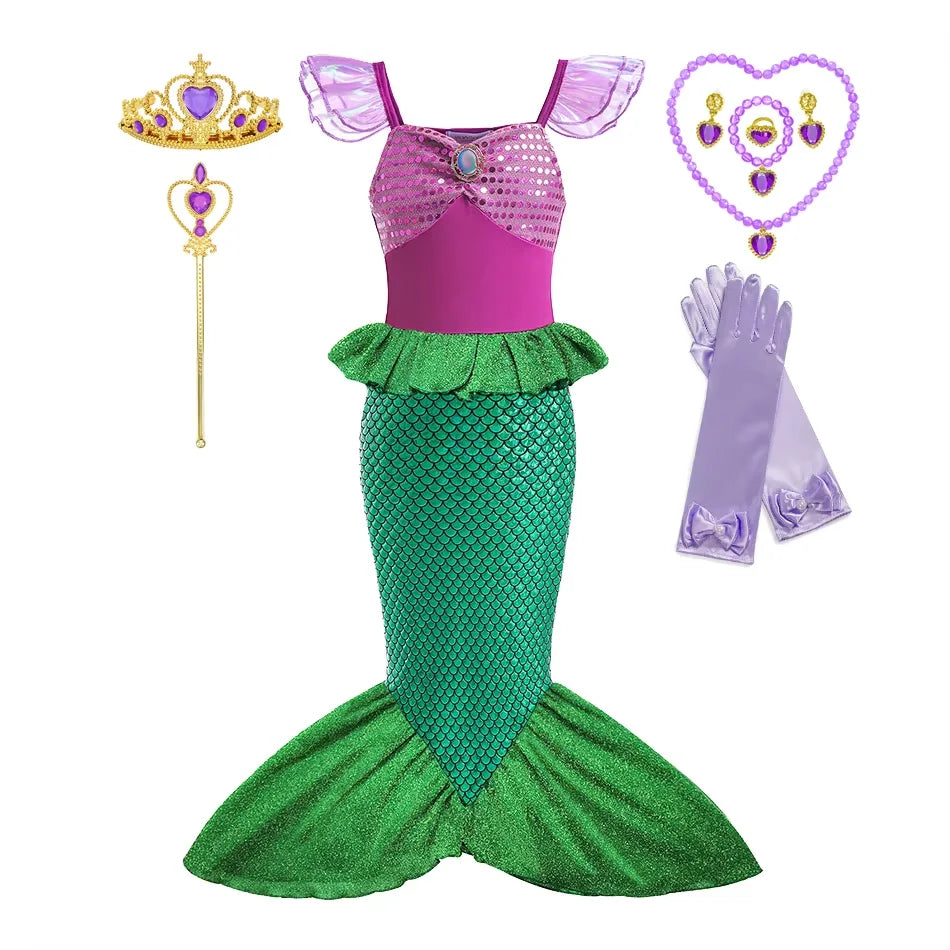Girls Mermaid Costume Dress — Princess Cosplay Party & Birthday Dress