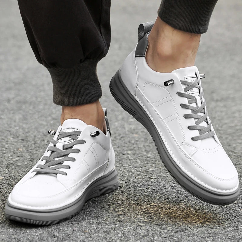 Men's Genuine Leather Height-Boosting Sneakers — +6cm