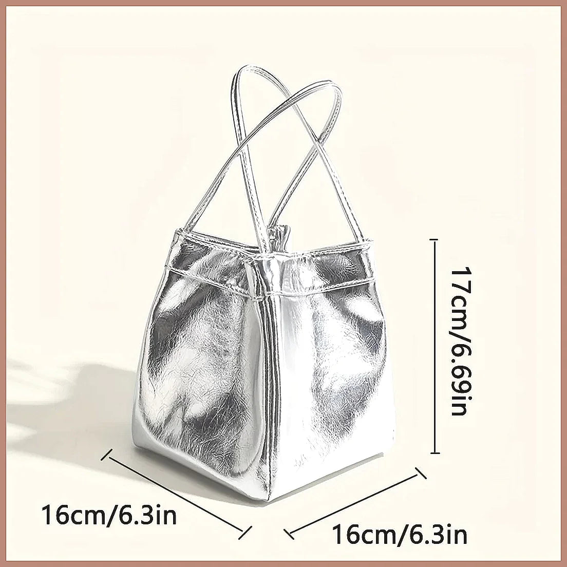 Sparkling Silver Glittery Mini Drawstring Bucket Bag – PU Crossbody Handbag with Wallet for Women