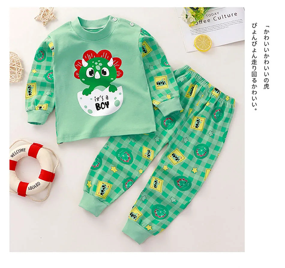 Kids' Unisex Cotton Cartoon Pajama Set | Soft Warm Sleepwear for Boys & Girls