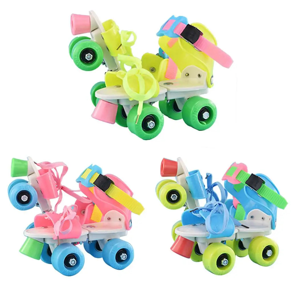 Kids Roller Skates – Double Row 4-Wheel Adjustable Skating Shoes for Boys & Girls, Sliding & Slalom