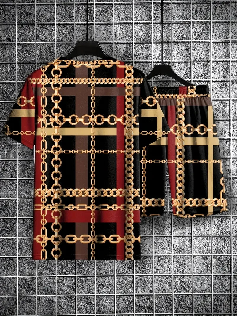 Men's Plaid Print Polo Shirt & Drawstring Shorts Summer Set – 3D Style 2-Piece