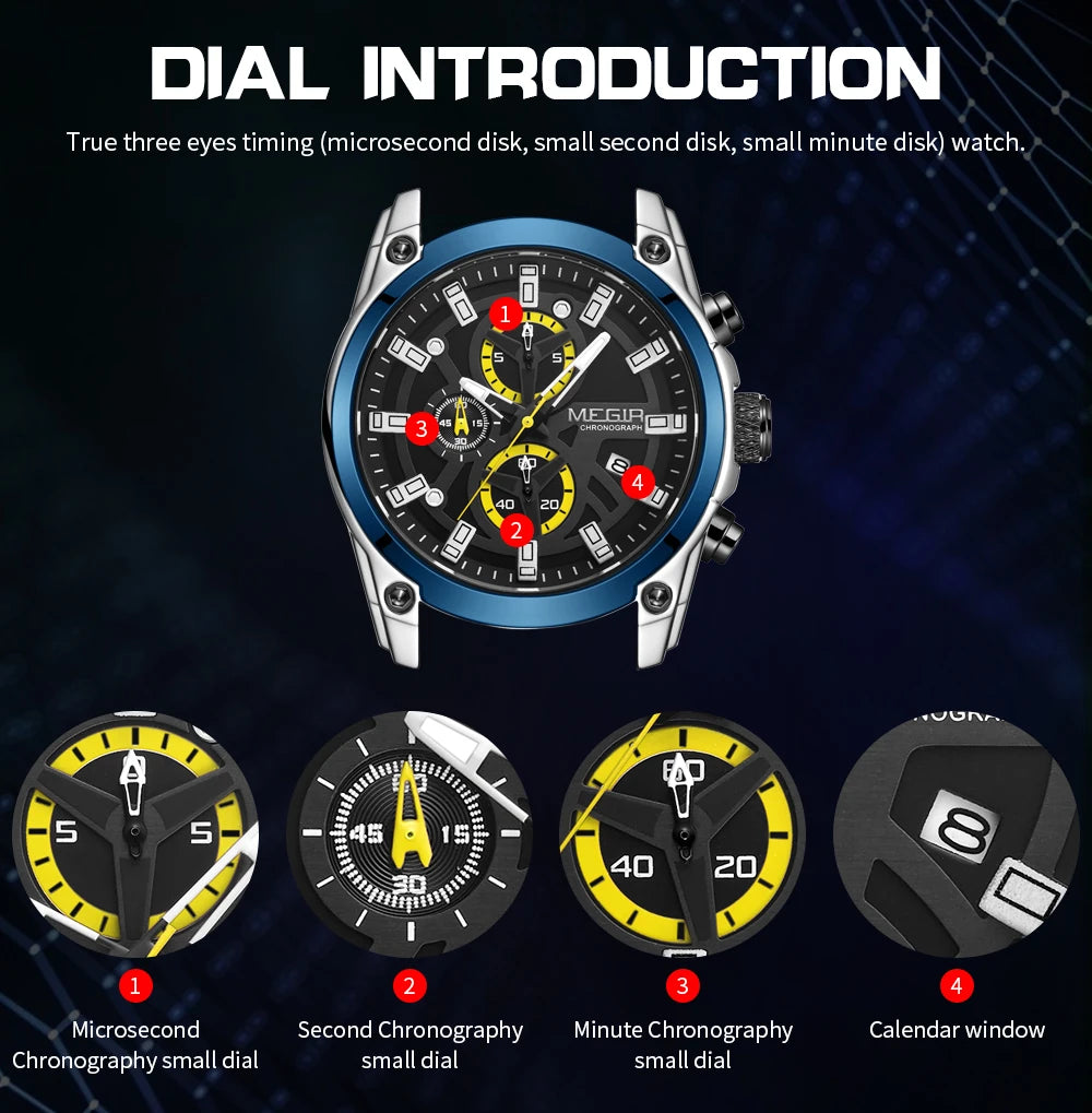 MEGIR Men's Military Sport Watch | Waterproof Luminous Blue Silicone Strap Luxury Wristwatch