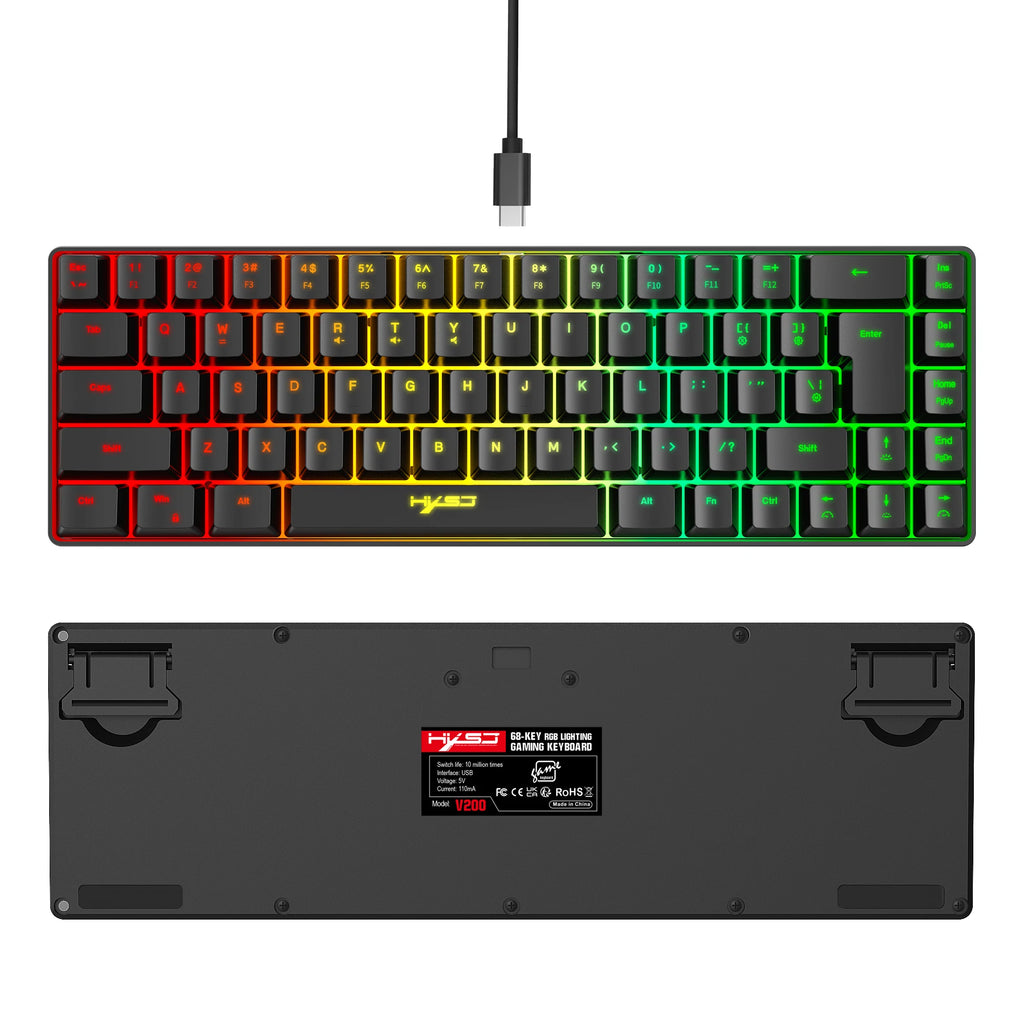 68-Key RGB Gaming Keyboard — USB Wired, 20 Backlight Modes, Multi-Language Layout for PC & Laptop