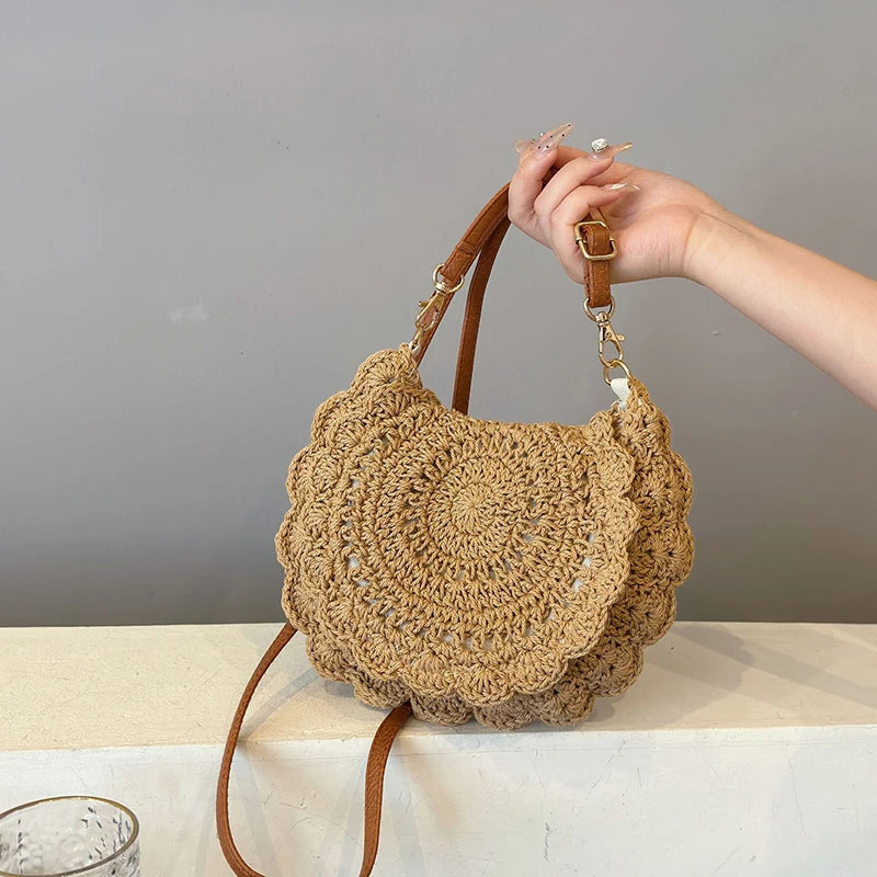 Vintage Woven Cotton Saddle Crossbody Bag – Boho Beach Shoulder Bag for Women