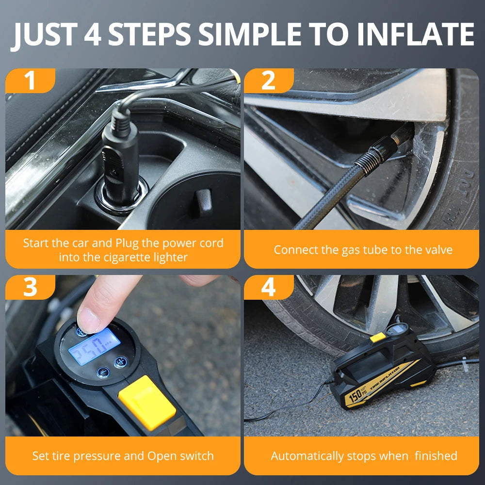 CARSUN 12V Corded Tire Inflator with Digital Gauge