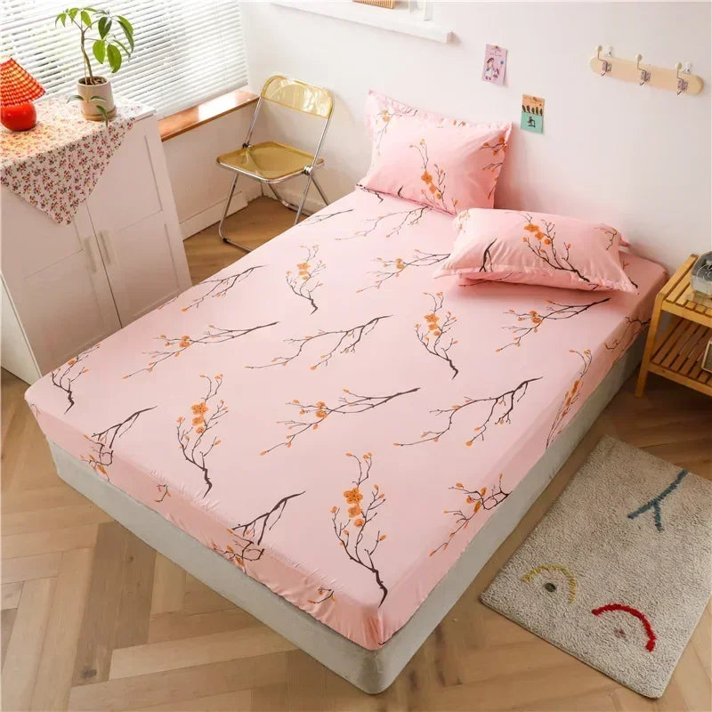Fashion Print Elastic Fitted Sheet – Non-Slip Mattress Cover with Pillowcase, Multiple Sizes