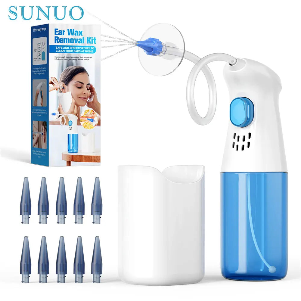Ear Wax Removal Kit – Manual Ear Irrigation & Flushing System with Basin, 10 Tips & 5-Hole Nozzle
