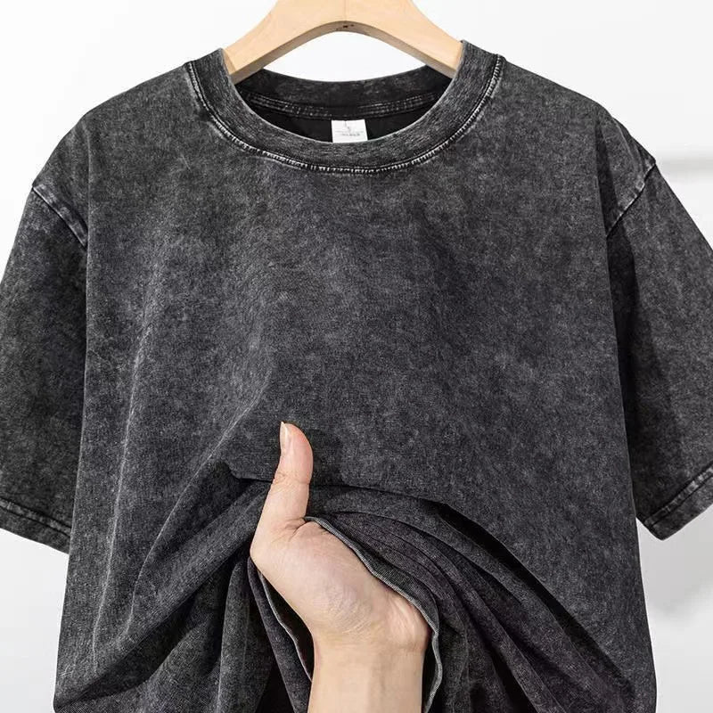 Men's Heavy Cotton Vintage Washed T-Shirt — Oversized Short Sleeve Streetwear
