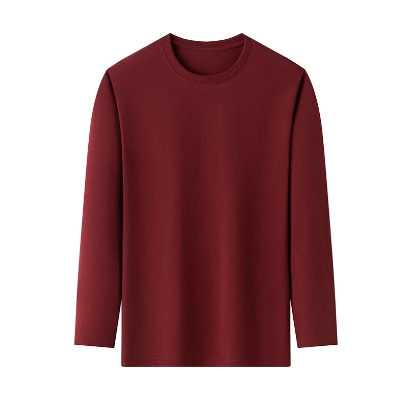 Men's Solid Color Round Neck Cotton Long Sleeve Tee — Everyday Essential