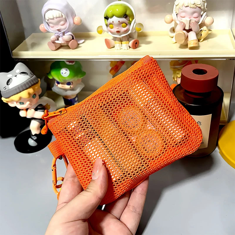 Travel Makeup Storage Bags New Mesh Coin Purse Simple Portable Mini Bag Multi-purpose Square Bag Double-layer Zipper Card Holder
