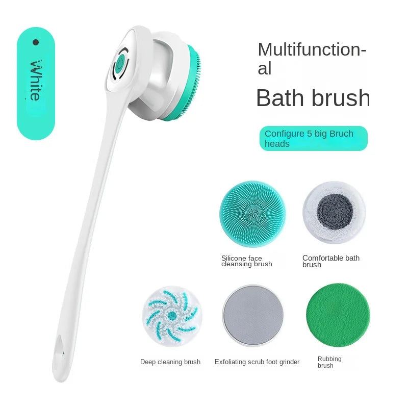 Silicone Electric Body Scrubber – IPX7 Waterproof Cordless Shower Brush with Back Massage & Exfoliating Heads
