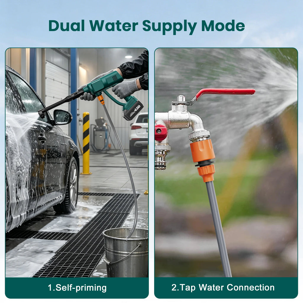 500W Cordless High-Pressure Car Washer Gun – 60 Bar, 6–10m Reach, Makita 18V Compatible, 6-in-1 Nozzle (No Battery)