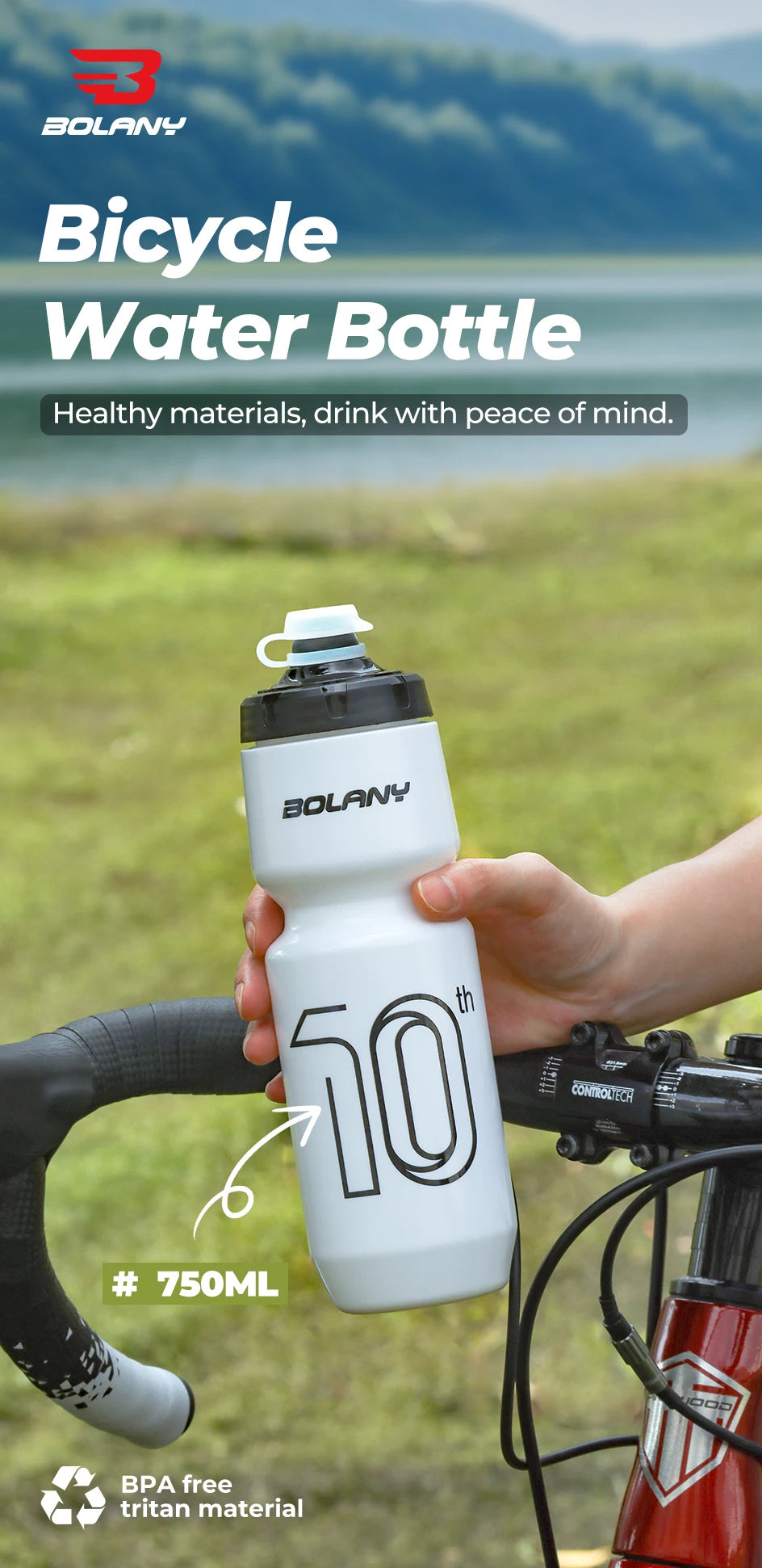 BOLANY 750ml Sports Cycling Squeeze Water Bottle – Lightweight Portable Outdoor Kettle with Lid