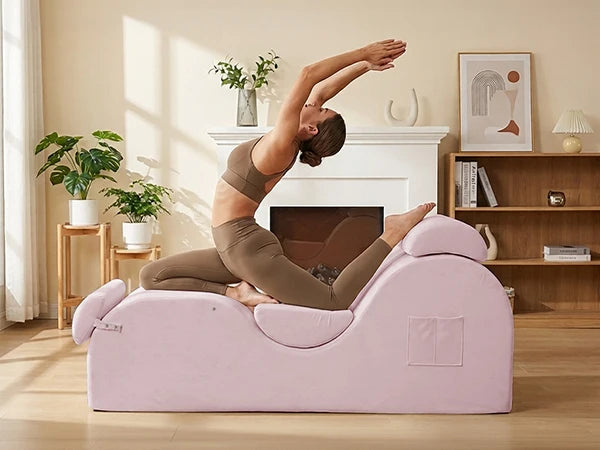 Velvet Yoga Chaise Lounge with Adjustable Footrest