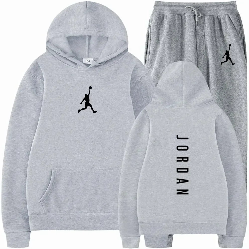 Men's Hooded Jumper & Jogging Pants Set – Outdoor Basketball Casual Sport 2-Piece Tracksuit