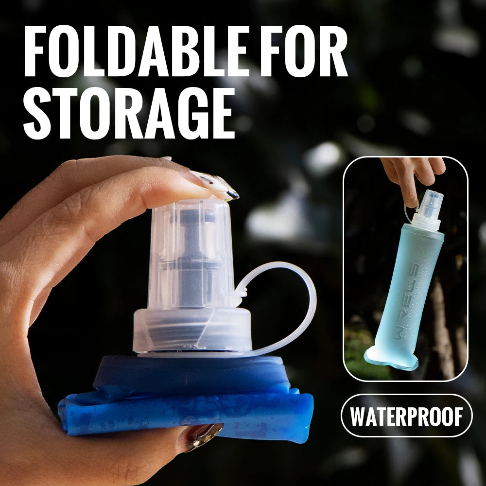 WRELS Collapsible Soft Flask Water Bottle – BPA-Free TPU Foldable Running Bottle for Hiking, Camping & Travel, 150/250/500ml