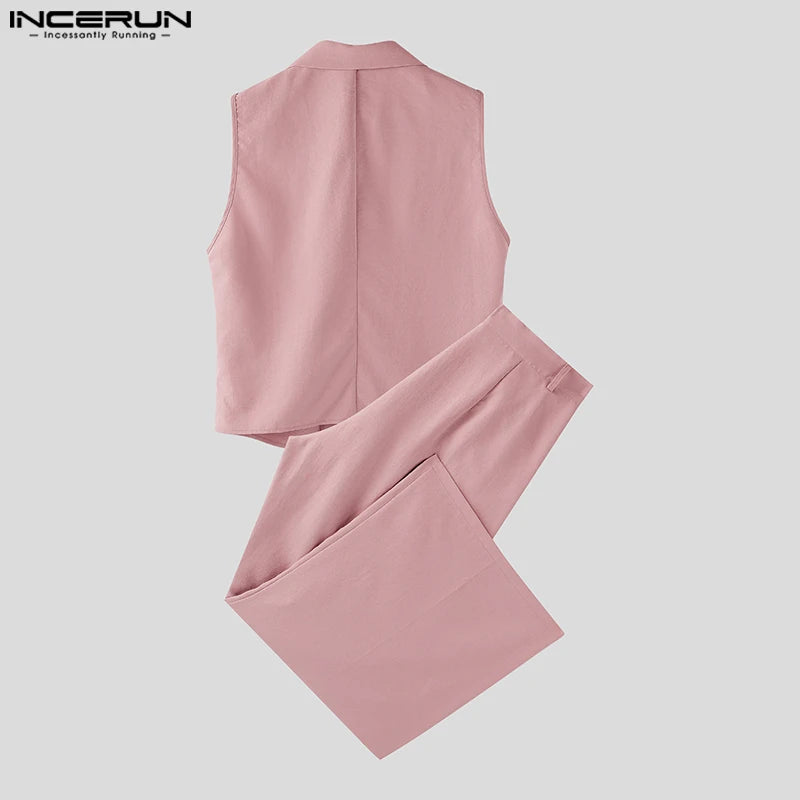 Men's Sleeveless Tank Top & Button-Fly Long Pants 2-Piece Set – Solid Color Streetwear