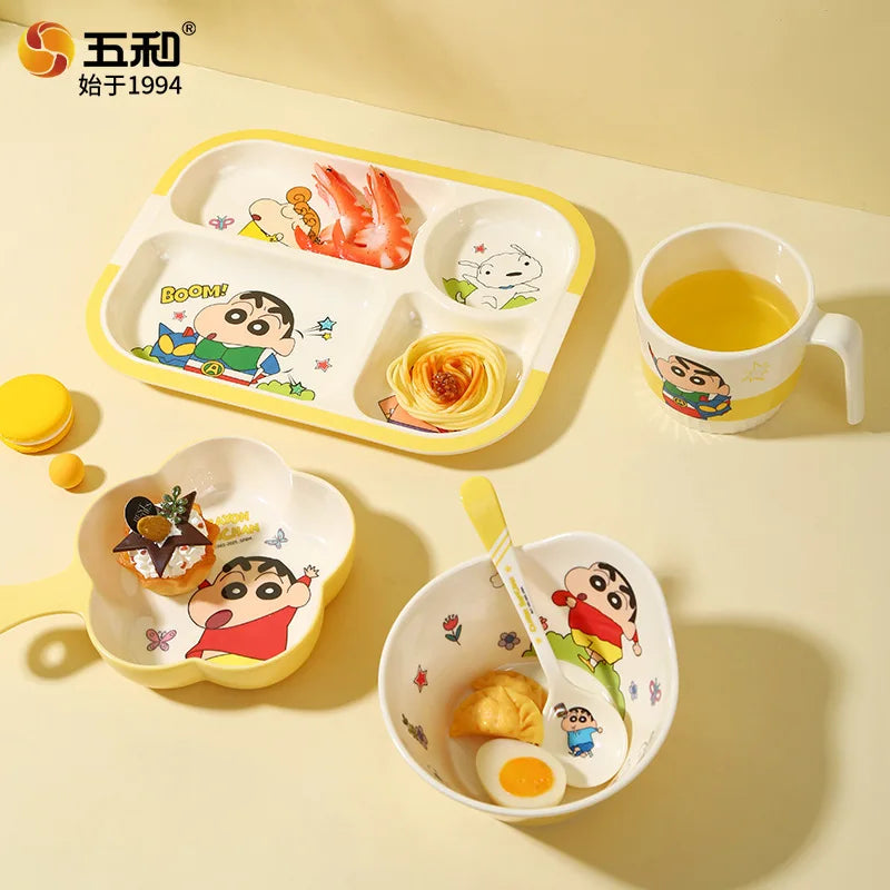 Crayon Cartoon Children's Bowl Set — Soup Bowl & Divided Plate