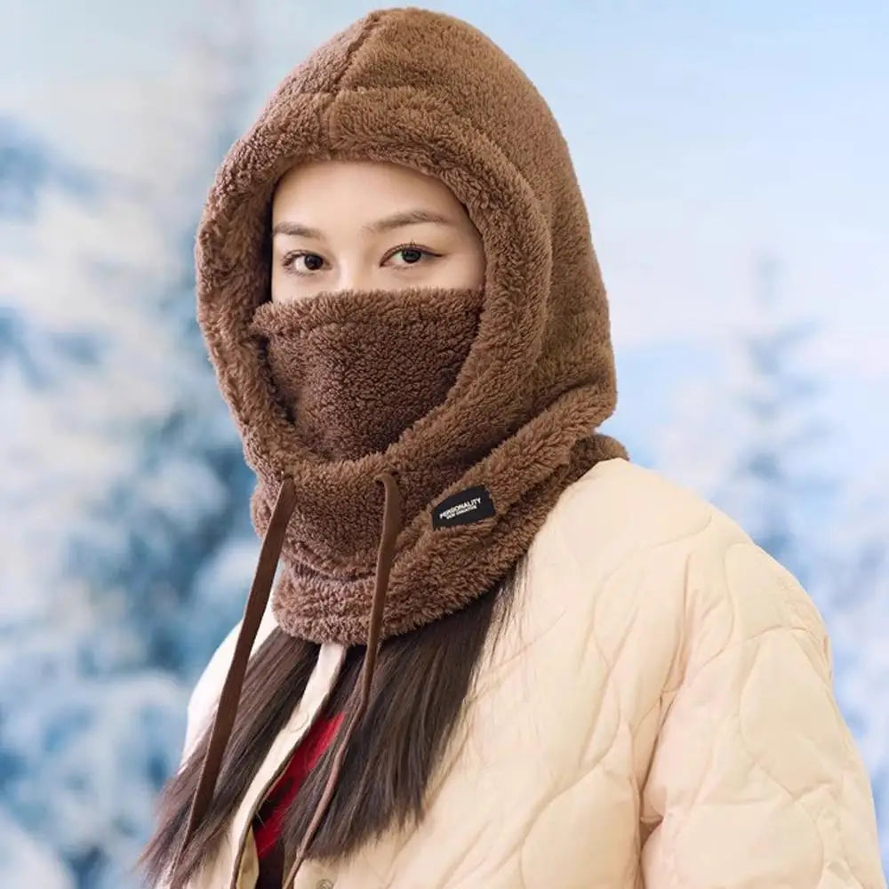 Plush Drawstring Balaclava Hood with Face and Neck Cover