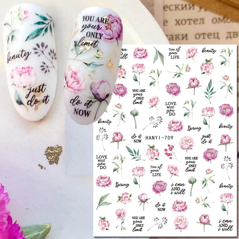 3D Summer Tropical Nail Art Sticker Decals — Palms, Butterflies & Flowers