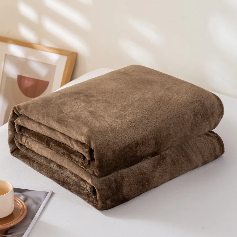 Coral Fleece Flannel Blanket – Solid Blue & Pink Soft Warm Bedspread & Sofa Cover