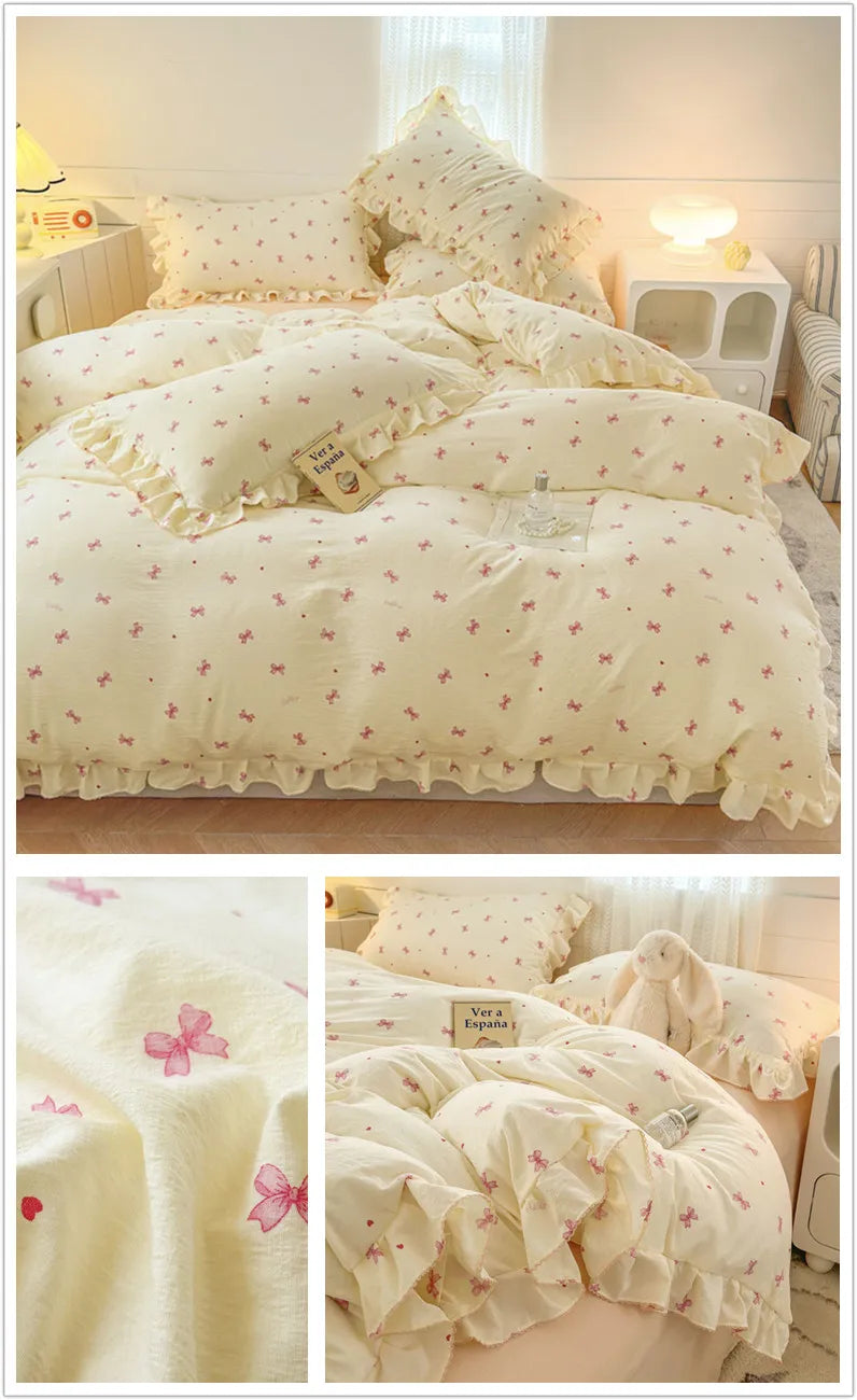 Lace Ruffle Duvet Cover – Printed Floral Comforter Cover for Adults & Kids, Single to King