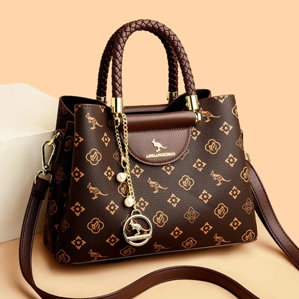 VANDERWAH Woven Handle Alligator Microfiber Leather Tote – Luxury Designer Shoulder Handbag for Women